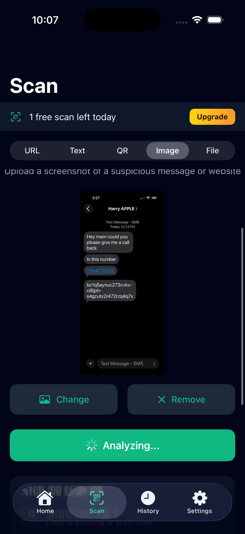 Uploading the screenshot to SketchyScan